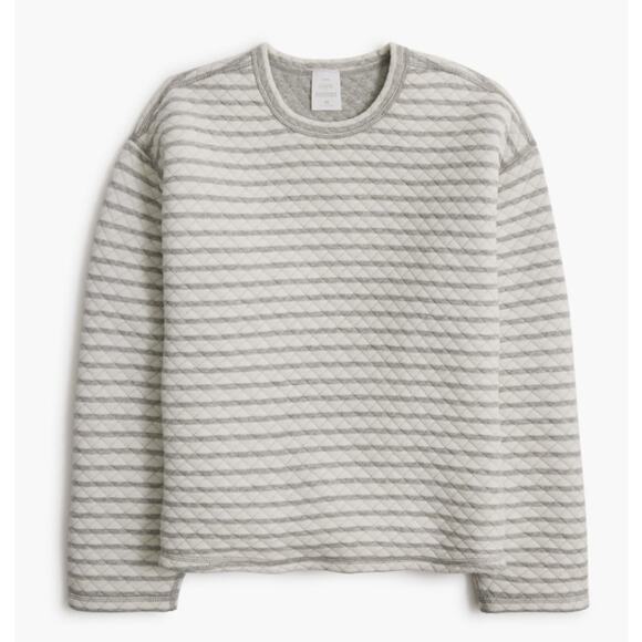 J.Crew Reversible Quilted Pullover Sweater WMNS M Heather Graphite Ivory Stripe - Picture 1 of 8